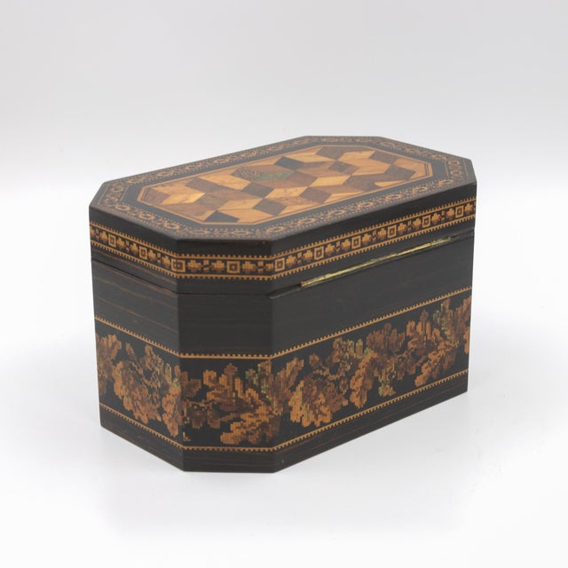 Hexagonal Tunbridgeware Tea Caddy by Thomas Barton, English, Circa 1865 For Sale - Image 12 of 15