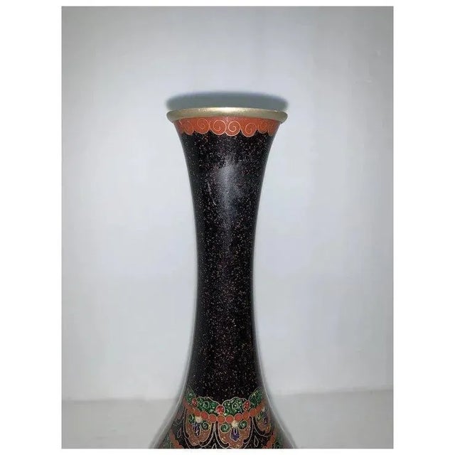 1920s Japanese Black Cloisonne Vase Multicolor Moonstone For Sale In Denver - Image 6 of 8