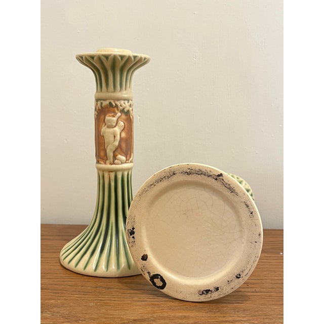 Ceramic Roseville Donatello 1916 Candlesticks For Sale - Image 7 of 8