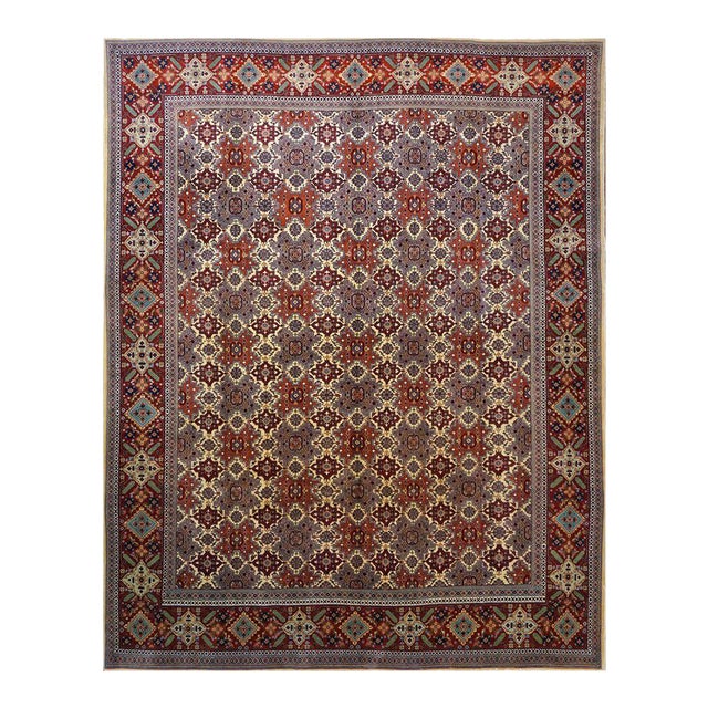 Antique Persian Tabriz Wool 10x13 Red, Blue & Tan Handmade Area Rug #9902188 For Sale