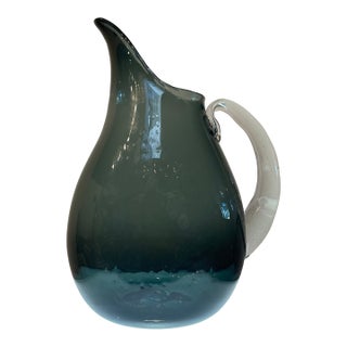 1950s Attributed to Blenko Seeded Glass Pitcher W Handle For Sale