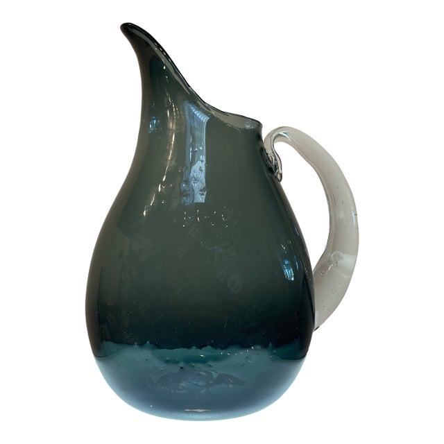 1950s Attributed to Blenko Seeded Glass Pitcher W Handle For Sale