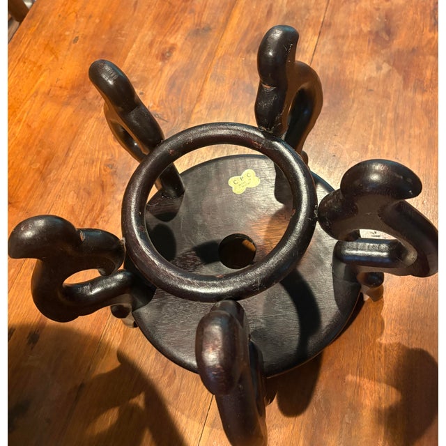Large Vintage Chinese Porcelain Jardinière / Cachepot / Goldfish Bowl /Carved Hardwood Stand For Sale - Image 11 of 12