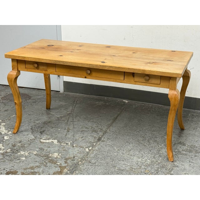 Farmhouse Pine Wood Dining Table/Writing Desk For Sale - Image 4 of 12