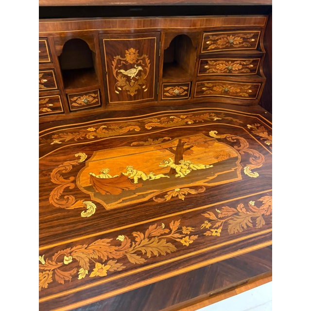 Antique Italian Marquetry Inlaid Burr Walnut Bureau Bookcase, 1920 For Sale - Image 10 of 18