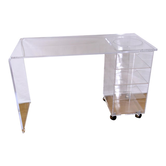 Modern Transparent Lucite Desk With Adjustable Drawer Compartment, France Late 20th Century For Sale