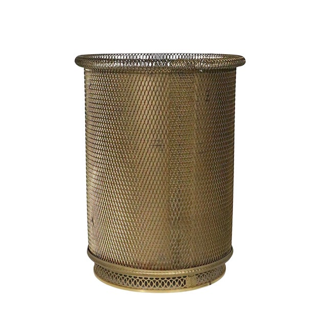 Mid 20th Century Mid 20th Century Hollywood Regency Gold Tone Metal Mesh Trashcan For Sale - Image 5 of 12