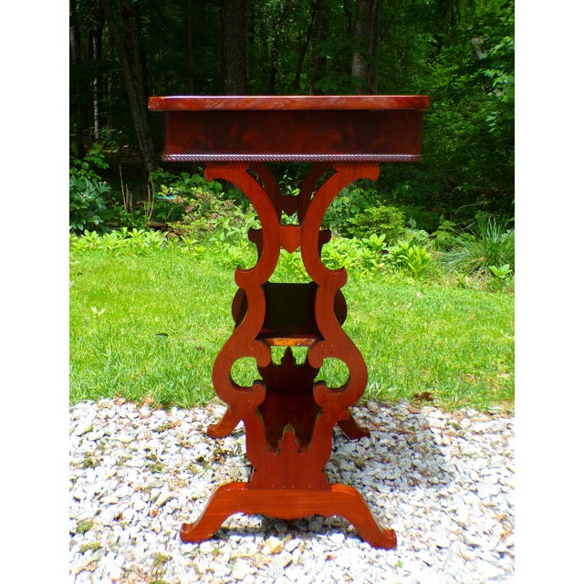 Antique Mahogany Empire Victorian Gothic Revival Trestle Lyre Nightstand Table For Sale - Image 11 of 18