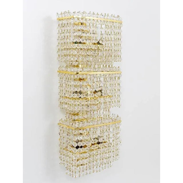 Large Square Gold-Plated Crystal and Brass Sconce by Lobmeyr, Austria, 1970s For Sale - Image 4 of 11