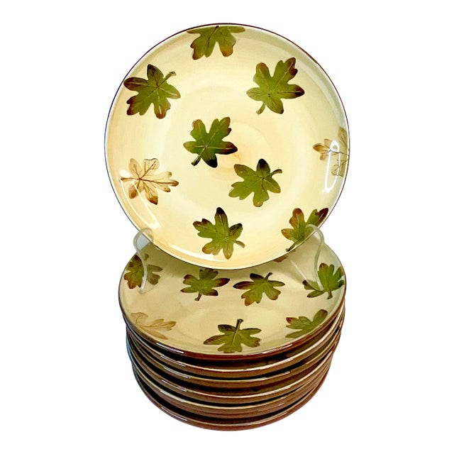 1990s Vintage Arts & Crafts Pottery Barn Harvest Salad Plates - Set of 8, Thanksgiving For Sale