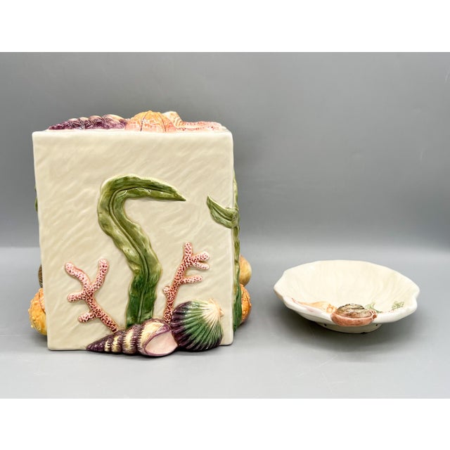Vintage Fitz & Floyd Oceana Seashell Ceramic Tissue Box Cover & Soap Dish – Coastal / Palm Beach For Sale In Houston - Image 6 of 16