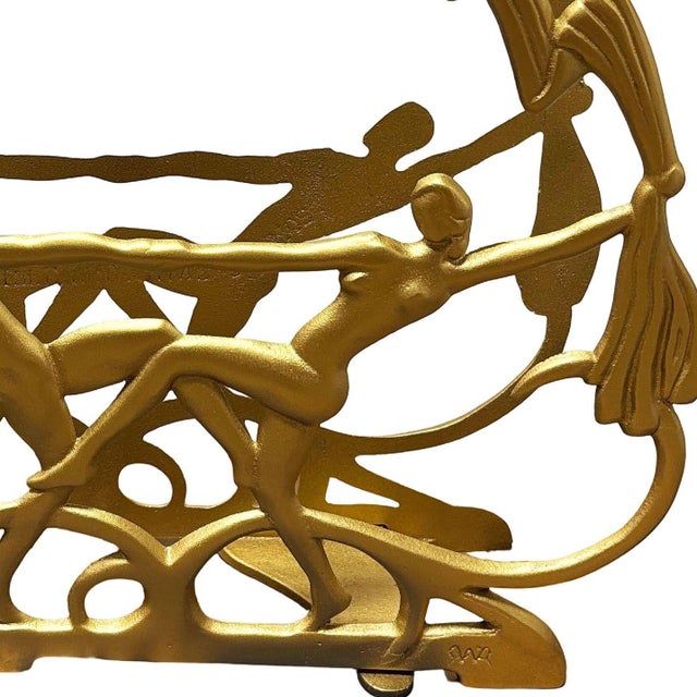 1928 Art Deco Nude Flapper Brass Tone Magazine Rack by Seville Art Metal Studios For Sale - Image 12 of 12