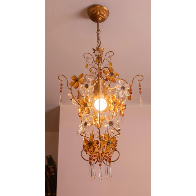 Glass Crystal and Murano Glass Orange Flowers Chandelier, 1970s For Sale - Image 7 of 12
