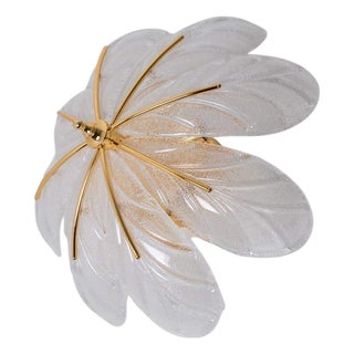 Murano Glass and Brass Eight Leaves Chandelier, 1960s For Sale