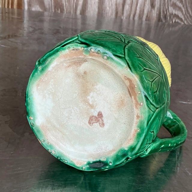 Early 20th Century Vintage Regency Majolica Style Lilypad Pitcher For Sale - Image 5 of 5