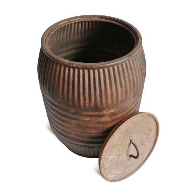 Mid 20th Century Vintage India Iron Grain Barrel For Sale - Image 5 of 6