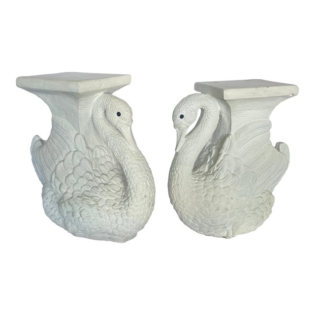 Pair Plaster Swan Garden Stools, Martini Tables For Sale