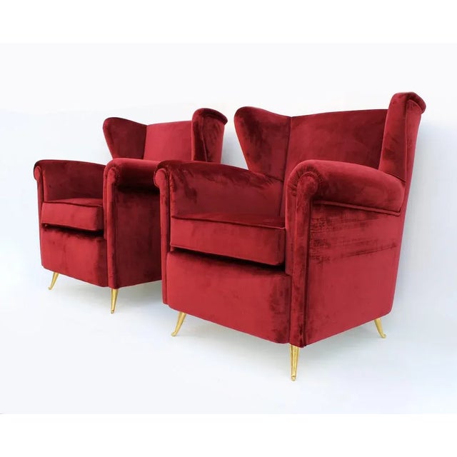 Set of Armchairs in Velvet and Brass, 1970s For Sale - Image 3 of 10