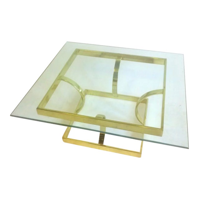 Vintage Possibly Baughman, Hollywood Regency Style Brass Cocktail Coffee Table For Sale