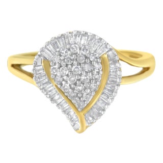 10K Yellow Gold Diamond Cluster Ring (1/2 Cttw, I-J Color, I1-I2 Clarity) - Size 6 For Sale