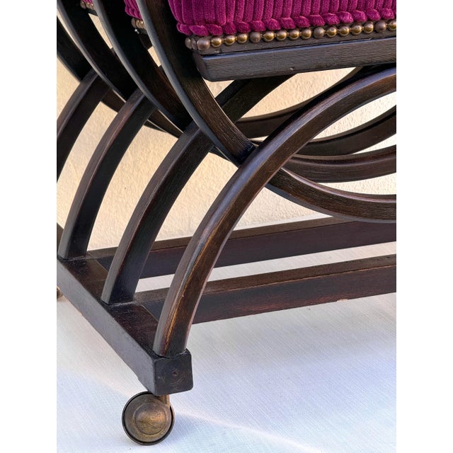 Side Chair: Vintage Occasional Chair: Ebonized Wood W/New Upholstery. Savonarola Style, on Castors, Textile: Performance Magenta Corduroy Velvet. For Sale - Image 10 of 11
