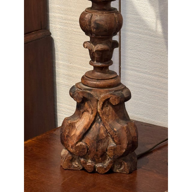 19th Century Carved Altar Stick Table Lamps - a Pair For Sale - Image 4 of 10