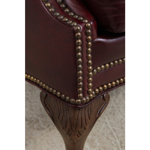 Pennsylvania House Burgundy Leather Wing Chair For Sale - Image 13 of 16
