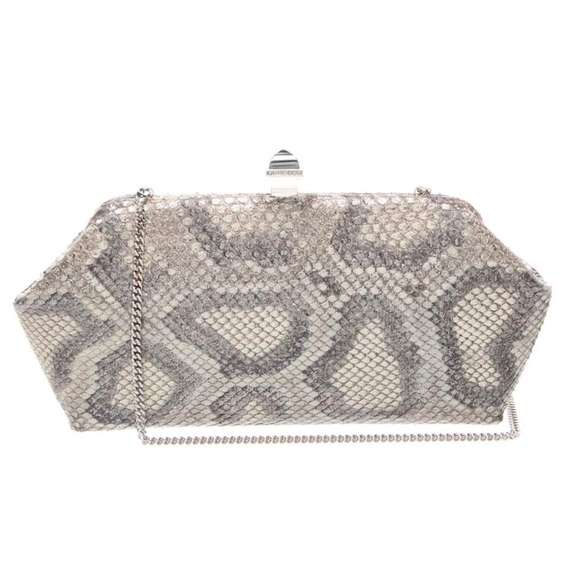 Judith Leiber 2015 Judith Leiber Couture Whitman Snakeskin Karung Metallic Clutch Shoulder Day Evening Handbag For Sale - Image 4 of 14