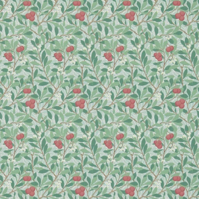 Morris & Co Arbutus Wallpaper in Thyme/Coral For Sale