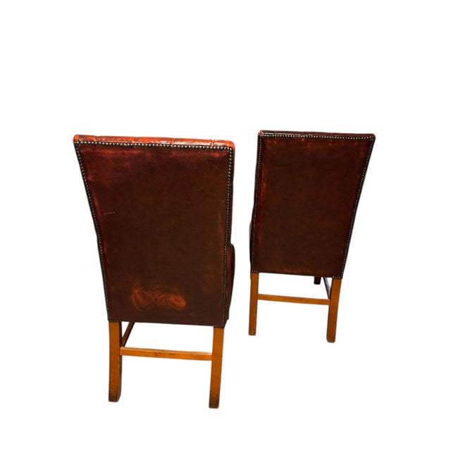 Wood Set of Vintage Chesterfield-Style Leather Chairs For Sale - Image 7 of 8