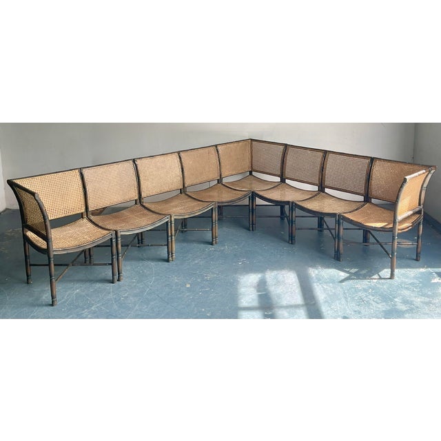 Wood Vintage Boho Cane Sectional Sofa After Palecek For Sale - Image 7 of 10