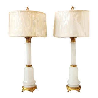 Pair of Antique Frence Louis Faceted Opaline and Guilt Table Lamps For Sale