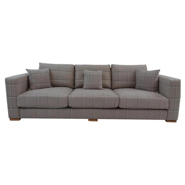 Large Square Arm Sofa in Soft Grey Check Fabric by George Smith For Sale - Image 6 of 7