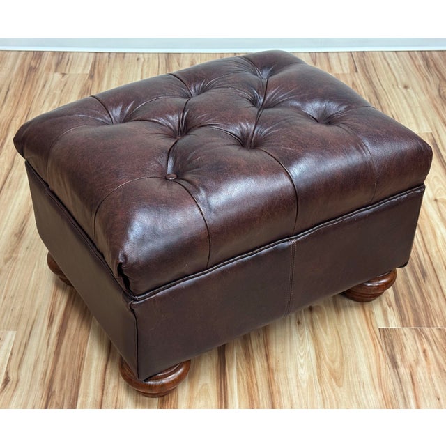 Vintage Tufted Leather Writers Chair With Ottoman For Sale - Image 14 of 18