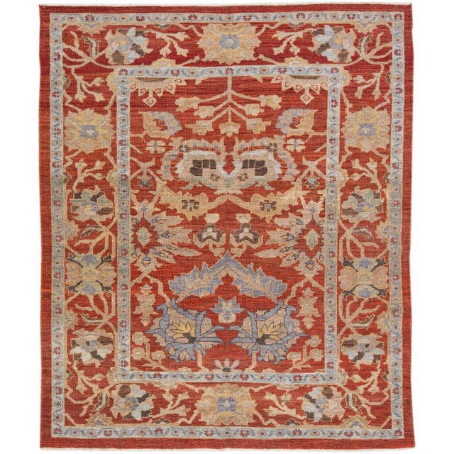 Textile Modern Sultanabad Handmade Floral Pattern Rust Wool Rug For Sale - Image 7 of 7
