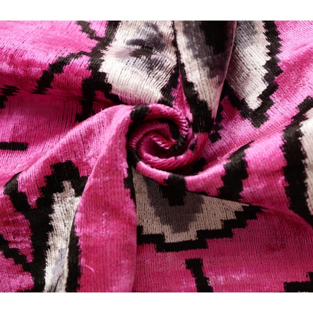 Handmade Velvet Ikat Eye Lumbar Pillow 16x24 | Pink Statement For Sale - Image 4 of 8