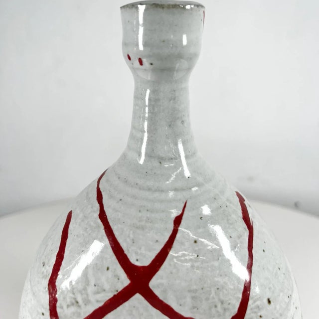 Ceramic Vintage Studio Pottery Vase, Abstract Red Calligraphy, 1970s Mid-Century For Sale - Image 7 of 12