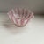 Pink and white ribboned decorative Murano art glass bowl, ruffled rim with clear pedestal.