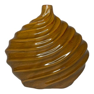 Late 20th Century Vintage Swirl Vase in the Style of Jonathan Adler, Mustard For Sale