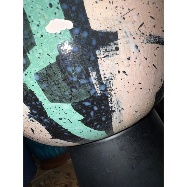 Artful Painting Like Mid Century Modern Turned Pottery Ceramic Lamp For Sale - Image 6 of 10