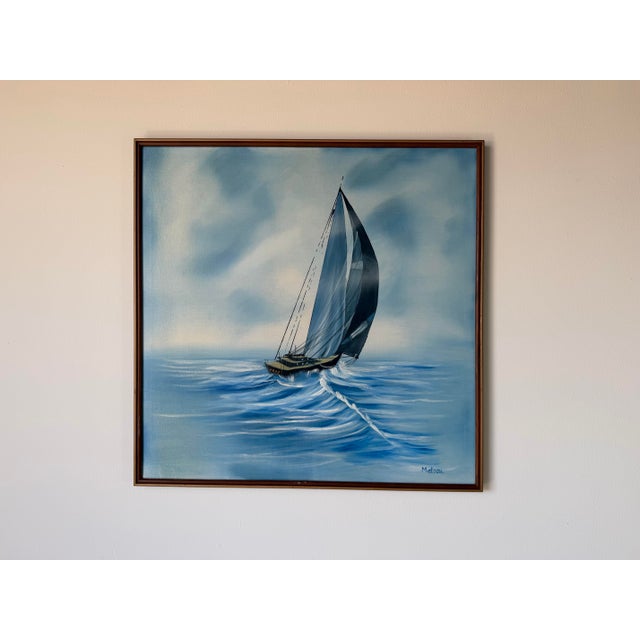 1970s Mid-Century Sailboat Seascape Acrylic on Canvas Painting by Matson For Sale - Image 4 of 13