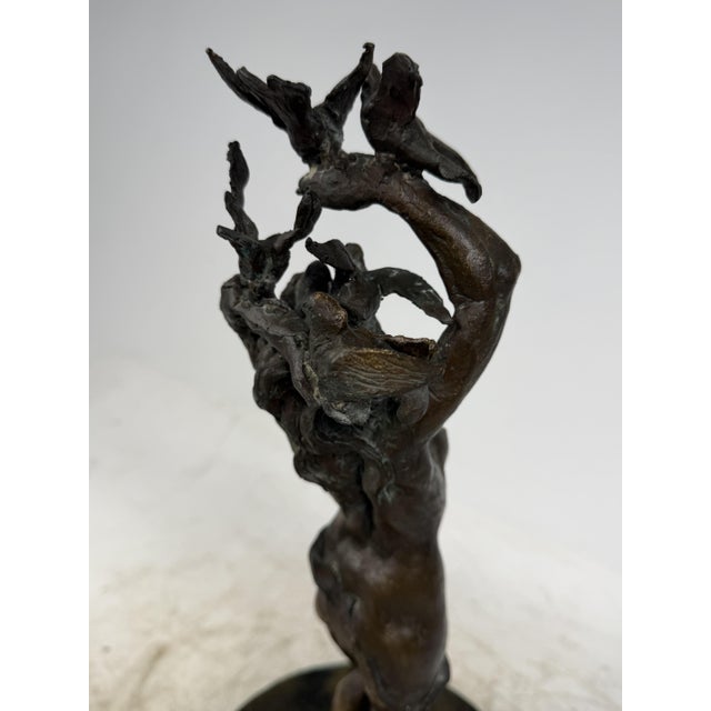 Brown Female Figure with Flocks of Birds, 1920s-1940s, Bronze For Sale - Image 8 of 17
