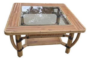 Vintage Bamboo and Glass Square Coffee Table