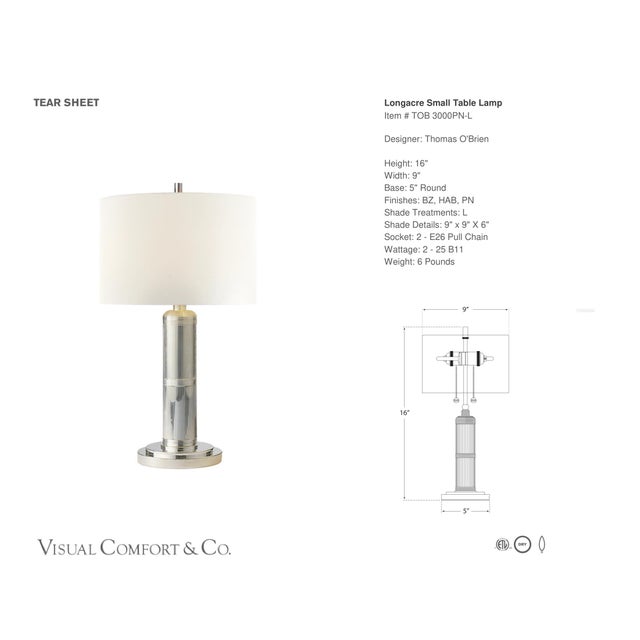 Thomas O'Brien by Visual Comfort Signature Longacre Small Table Lamp in Polished Nickel with Linen Shade Designer: Thomas...