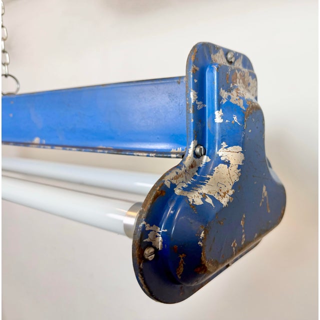 Blue Industrial Blue Hanging Tube Light, 1970s For Sale - Image 8 of 18