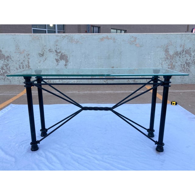 Mid-Century Modern Rectangular Wrought Iron & Glass Console Sofa Table For Sale - Image 13 of 13
