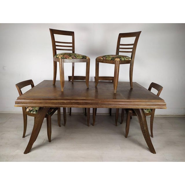 Art Deco Cherry Oak Table and Chairs, 1940s, Set of 7 For Sale - Image 3 of 18