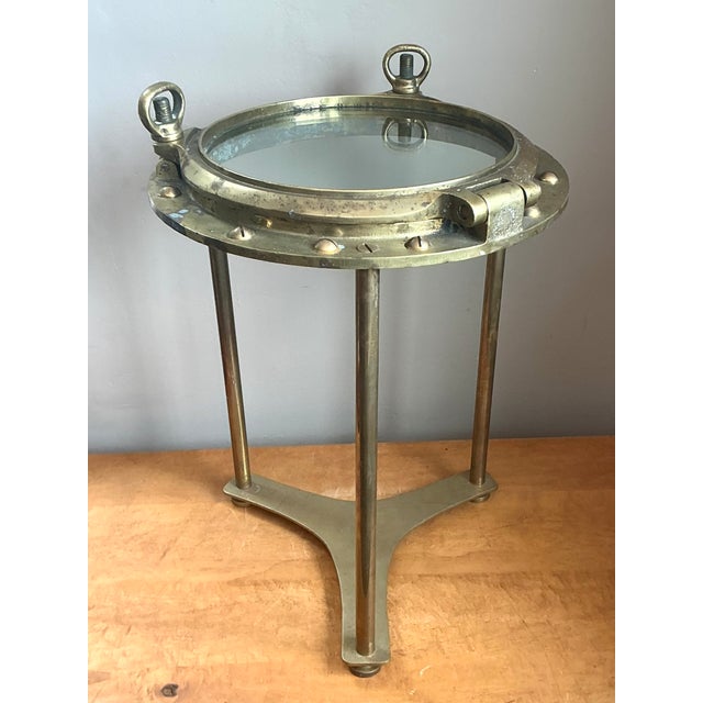 Vintage Maritime Brass Porthole Accent Table For Sale - Image 4 of 12