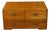 English Campaign 19th Century Camphor Wood Low Chest with Inset Brass Hardware For Sale