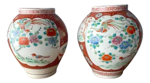 Near Antique Japanese Arita Export Ceramic Jars - a Pair